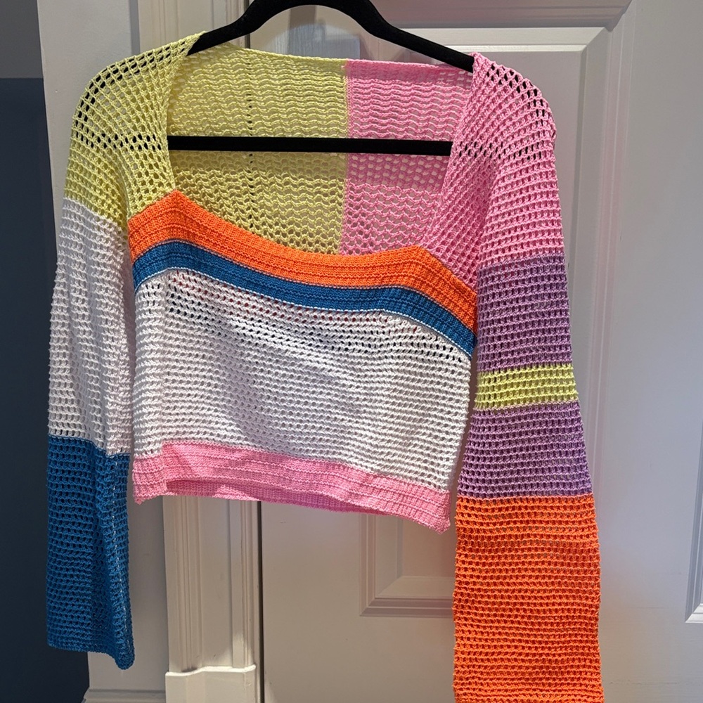 Colorful Crochet Long Sleeve Top